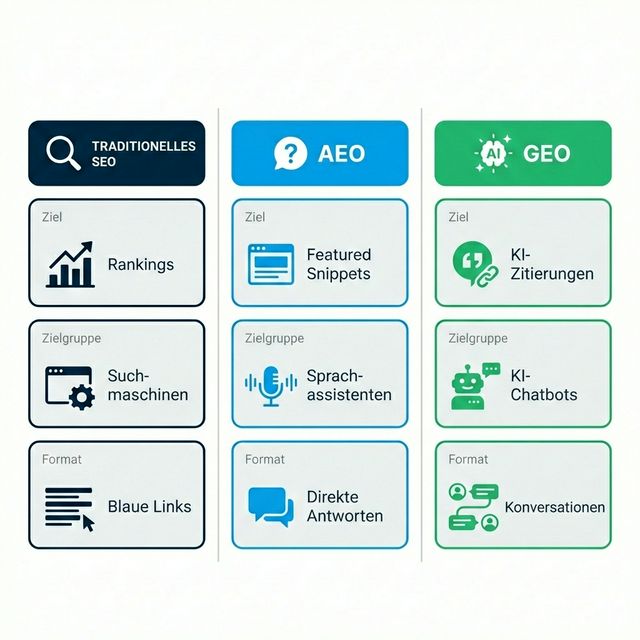 SEO vs AEO vs GEO Vergleich