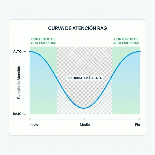 Curva de atención en forma de U mostrando alta atención al inicio y final del contexto