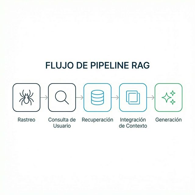 Diagrama de flujo del pipeline RAG desde rastreo hasta generación