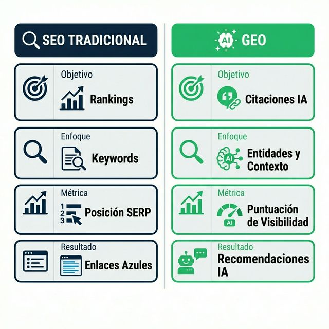 Comparación SEO vs AEO vs GEO
