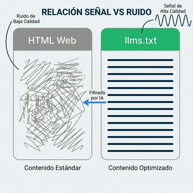 Ilustración de señal clara vs ruido en el scraping de IA