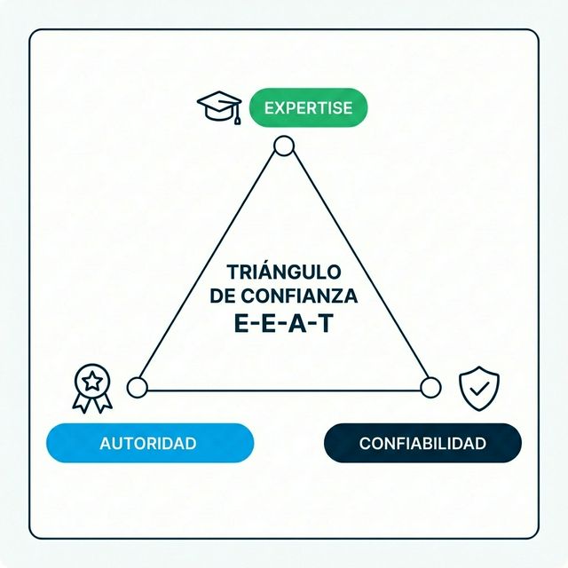 El Triángulo de Confianza mostrando la relación entre E-E-A-T y la confianza de la IA